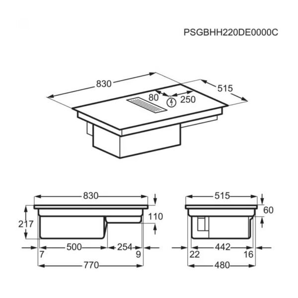 Electrolux KCC84453CK Induction Hob with Integrated Hood (Black)