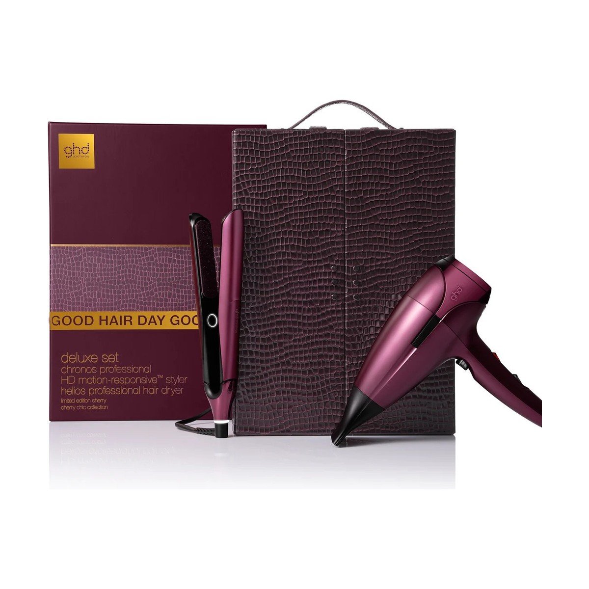 135-7-1 ghd Deluxe Helios Hair Dryer & Chronos Straightener Gift Set (Cherry Chic) - Image 1