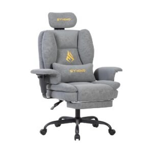 362-1 Symino Ergonomic Gaming Chair with Retractable Footrest (Faux Suede) — Grey