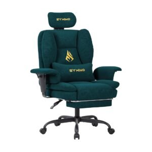 363-1 Symino Ergonomic Gaming Chair with Retractable Footrest (Faux Suede) — Green
