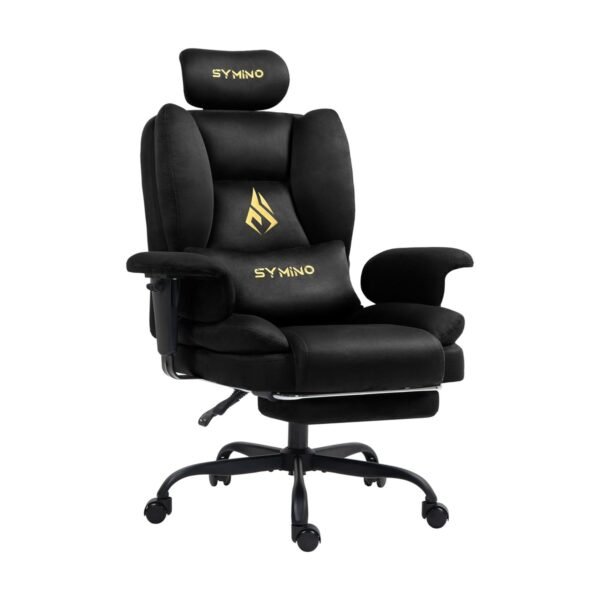 Symino Gaming Chair with Footrest and Pocket-Sprung Seat (Faux Suede) — Black