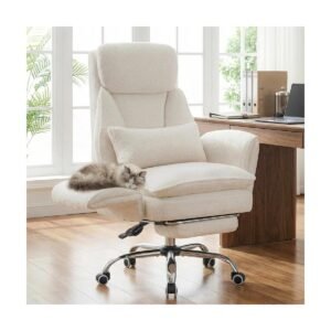 367-1 Ckaff Big and Tall Gaming Chair with Flip-Up Armrests (Boucle Fabric) — White