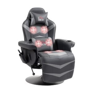 368-1 HOMCOM Massage Gaming Recliner with Retractable Footrest (PU Leather) — Grey
