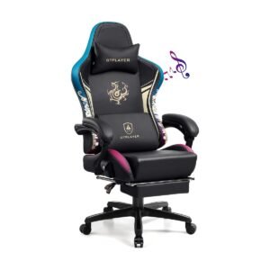 375-1 GTPLAYER Dragon Gaming Chair with Bluetooth 5.1 Speakers and Footrest (Faux Leather) — Black