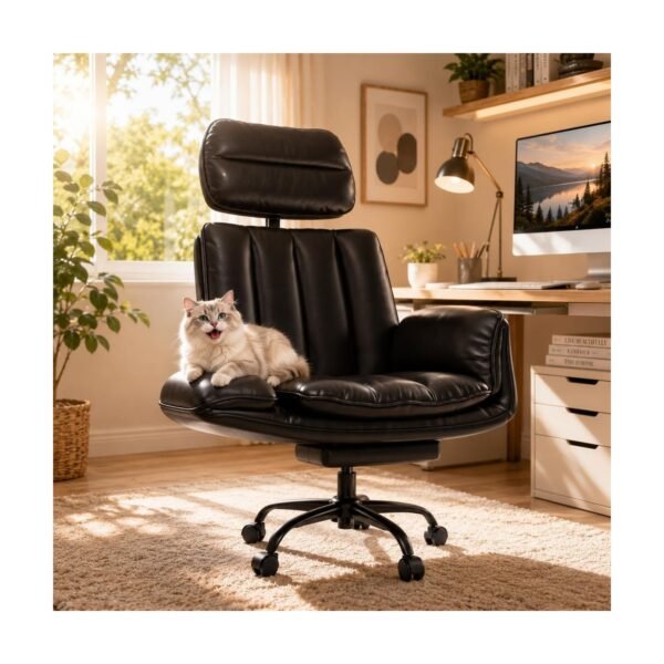 HOMRELEXA Big and Tall Reclining Gaming Chair with Footrest (Leather) — Black