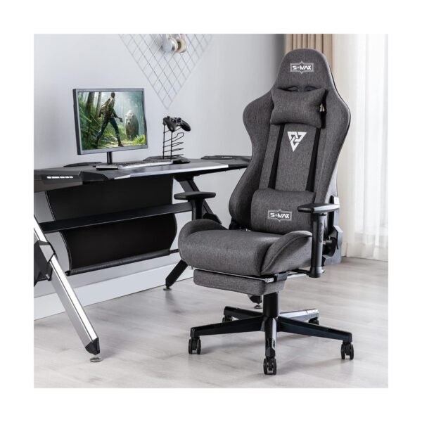 383-2 S*MAX Gaming Chair with Footrest and Thickened Seat (Breathable Fabric) — Grey